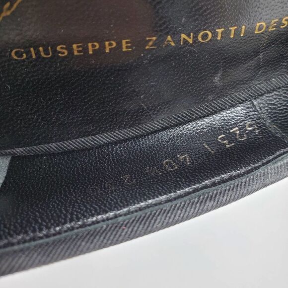 GUISEPPE ZANOTTI DESIGN women 40.5/9.5 black suede & patent wedge open toe heels - Picture 9 of 11